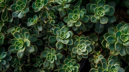 Lush Green Succulent Garden Close-Up. A close-up image showcasing a variety of succulents with rich green and blue tones, highlighting the intricate details and textures of the plants.