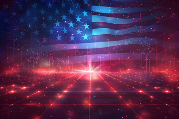 Obraz premium American Flag colors and fireworks mockup background with copy space . 4 July independence day concept celebration