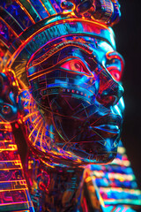 A statue of the pharaoh in a futuristic setting