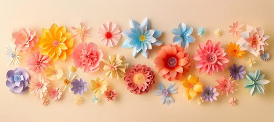 Colorful Paper Flower Decorations on Pink Background