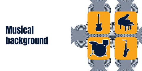 Vector musical poster, cover, card, background. Music instruments