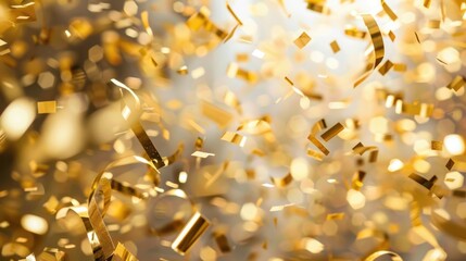 Confetti Ribbon. Glittering Gold Confetti for Party Decoration and Celebration