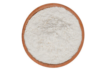 sugar powder in a wooden bowl isolated transparent