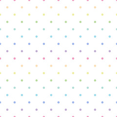 Seamless pattern of colorful polka dots on white background 