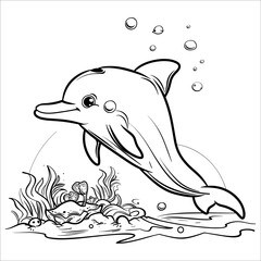 Fototapeta premium Vector Dolphin Coloring Pages for Toddlers and Kids