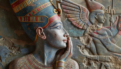 An artistic depiction of Hatshepsut, one of ancient Egypts few female pharaohs, reigning over the dynastic period