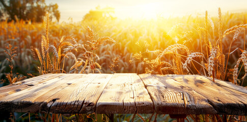 An enchanting sunset over a tranquil, golden wheat field