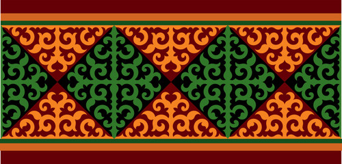Безымянный-1Strip of plant patterns. Ethno style. Kazakh ornaments. Horizontal patterned design. Traditional patterns of Kazakhs. Ancient Turkic ornaments. Traditions of Kazakhstan. Decorative art of 