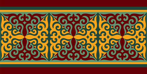 Безымянный-1Strip of plant patterns. Ethno style. Kazakh ornaments. Horizontal patterned design. Traditional patterns of Kazakhs. Ancient Turkic ornaments. Traditions of Kazakhstan. Decorative art of 