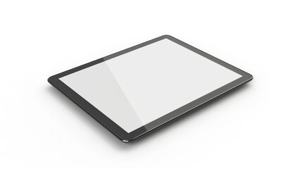 Tablet White Background. Isolated Mock-Up with Empty Screen on Three-Dimensional Electronic Device