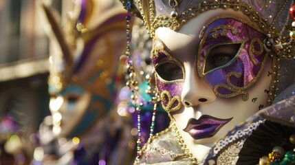 A beautiful woman wearing a Venetian mask.