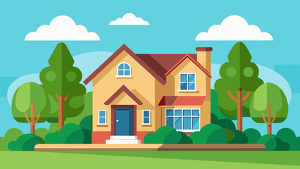 Fototapeta premium Idyllic Suburban Home with Lush Greenery in Peaceful Neighborhood