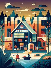 Obraz premium Cozy Evening at a Modern Countryside Home Illustration