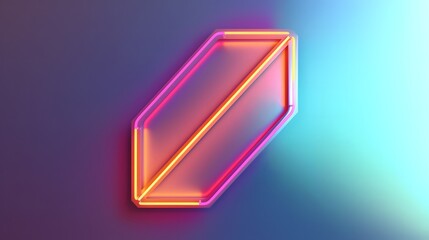 A Vibrant 3D Geometric Light Installation. This image features a striking 3D geometric prism illuminated by neon lights in vivid pink and orange hues, creating a modern and artistic visual effect.