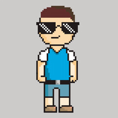Hipster man vector illustration in pixel art
