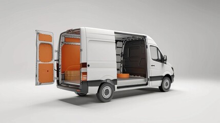 A schematic of a delivery van, illustrating the cargo area and access doors