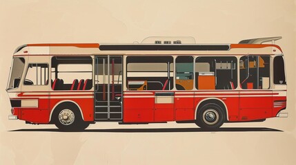 A technical drawing of a touring bus, showing the seating arrangement and storage compartments