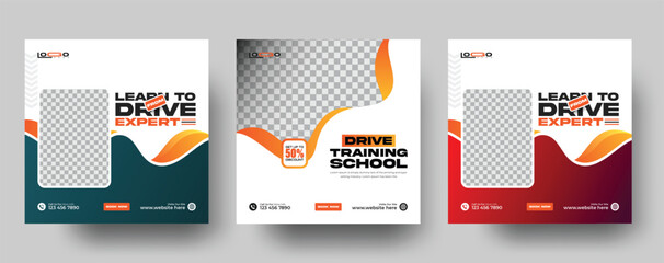 Set of Car Drive training School editable square Instagram banner template. or Car Driving  promotional Instagram post design