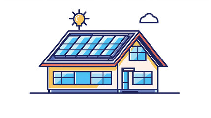 Contemporary house with solar panels on the roof line art vector illustration promoting sustainable living and renewable energy
