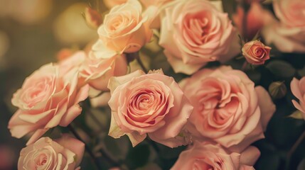 A cluster of roses elegantly arranged as a soft backdrop