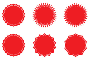 Red ribbon label. Price discount promotion banner, special offer sticker. Vector isolated set