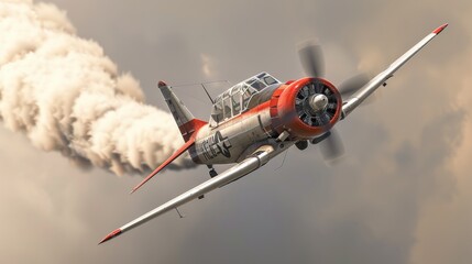 Propeller plane flying with white smoke at an airshow