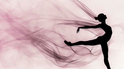 Capture the elegance of ballet with a minimalist design showing a dancers graceful silhouette against a soft pastel backdrop Enhance the fluidity of movement through subtle lines a