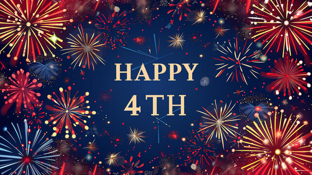 Fireworks Frame With The Phrase Happy 4th in the middle