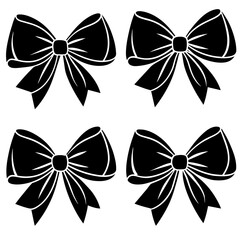 Set of 4 pretty bows vector silhouette on white background