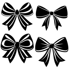 Set of 4 pretty bows vector silhouette on white background