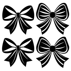 Set of 4 pretty bows vector silhouette on white background