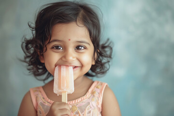 Cute indian little girl child smiling while eating lolly. - Powered by Adobe