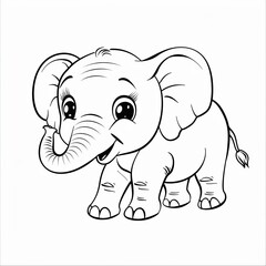 A cute cartoon elephant in a simple line drawing style vector illustration as a full body portrait against a white background like a coloring page for kids in the middle