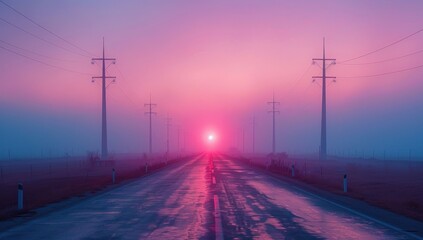 Showcase the beauty of symmetry and repetition in a series of identical structures, such as rows of power line towers or wind turbines.