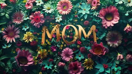 Mother's day - illustration of mom text made with flowers