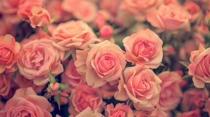 Fototapeta premium A background of pink roses with a touch of retro filtering