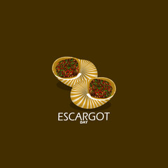 National Escargot Day event banner. Two delicious dishes of French snails appetizer on brown background to celebrate on May 24th