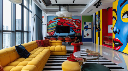 Modern Pop Art Interior with yellow sofa