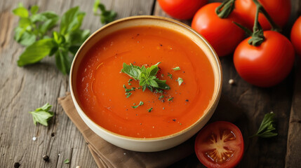 Fresh tomato soup in the bowl
