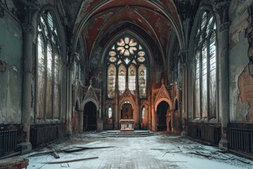 Haunting Abandoned gothic castle church. Ruin scary. Generate Ai