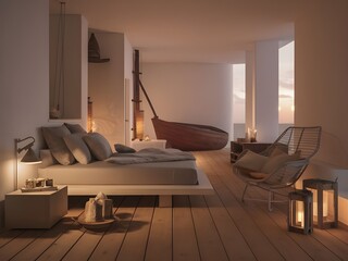 living room with a bed