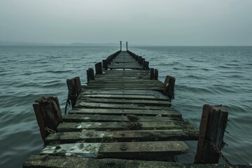 Fototapeta premium Haunting Abandoned pier. View travel harbor. Generate Ai