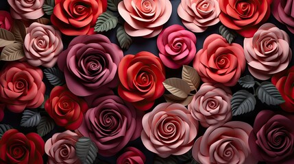 Valentine's day background with red and pink rose flowers