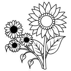 Sunflower outline coloring book page line art drawing vector illustration for children and adults