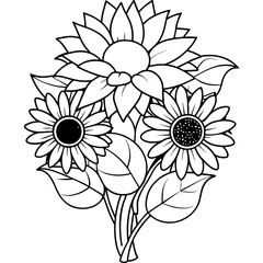 Sunflower outline coloring book page line art drawing vector illustration for children and adults