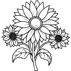 Sunflower outline coloring book page line art drawing vector illustration for children and adults
