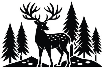 Deer and Forest Landscape, Farm laser cut vector