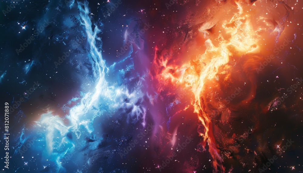 Wall mural a colorful space scene with two glowing red and blue clouds by ai generated image