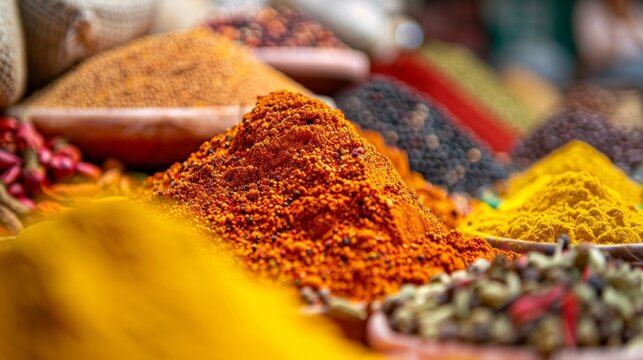 A variety of spices in the market.