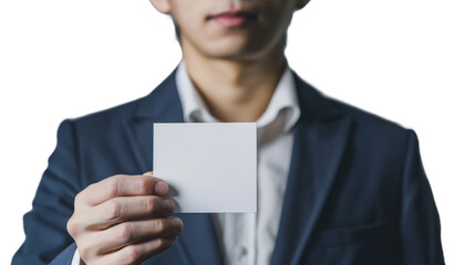 A close-up portrait of an aspiring young entrepreneur with an afro hairstyle holding up a blank card on transparent Background,